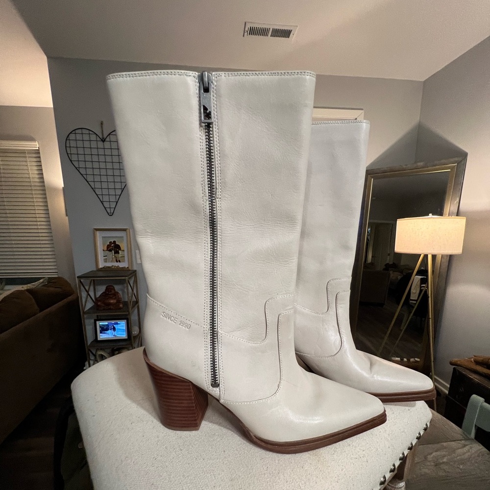 Cream Franco Sarto Jaxon Mid Rise Boots Size 8-Like New